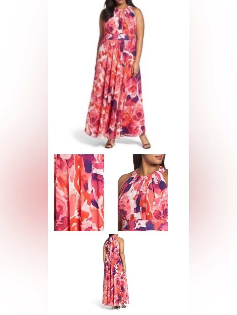 Eliza J Pink and Purple Floral Halter Maxi Dress
